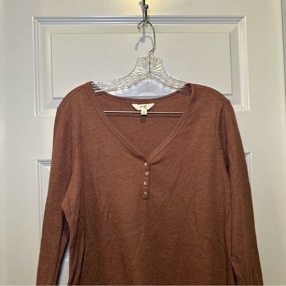 Terra & Sky Brown V Neck Henley Thermal Top size 0X - Picture 5 of 8